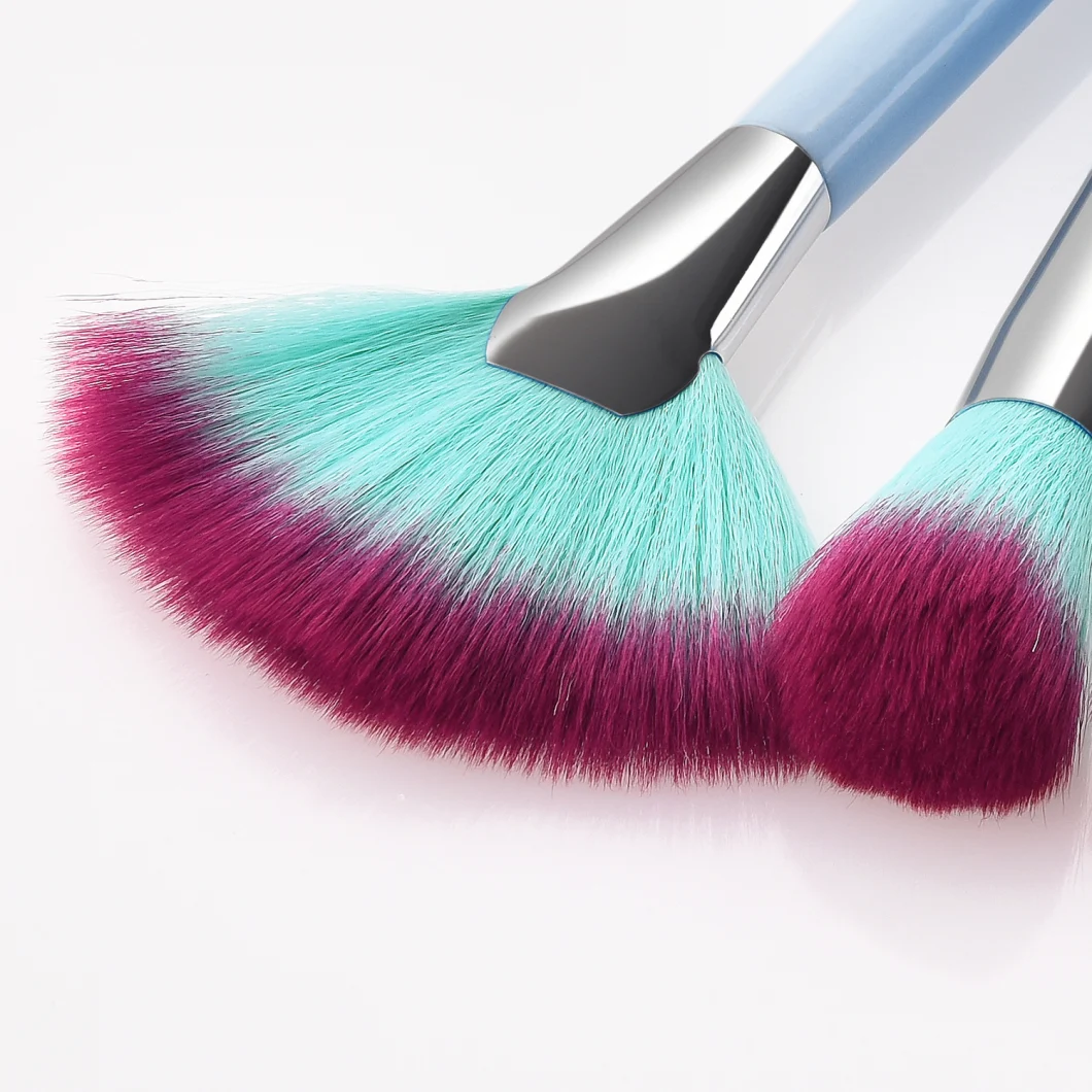 7PCS Blue Cosmetics Brush Set Portable Makeup Brush Set for Powder Eyeshadow Lipstick