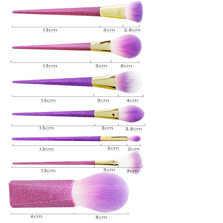 OEM Private Label 7PCS Purple Glitter Makeup Brush Set Matte Blusher Powder Cosmetic Brush
