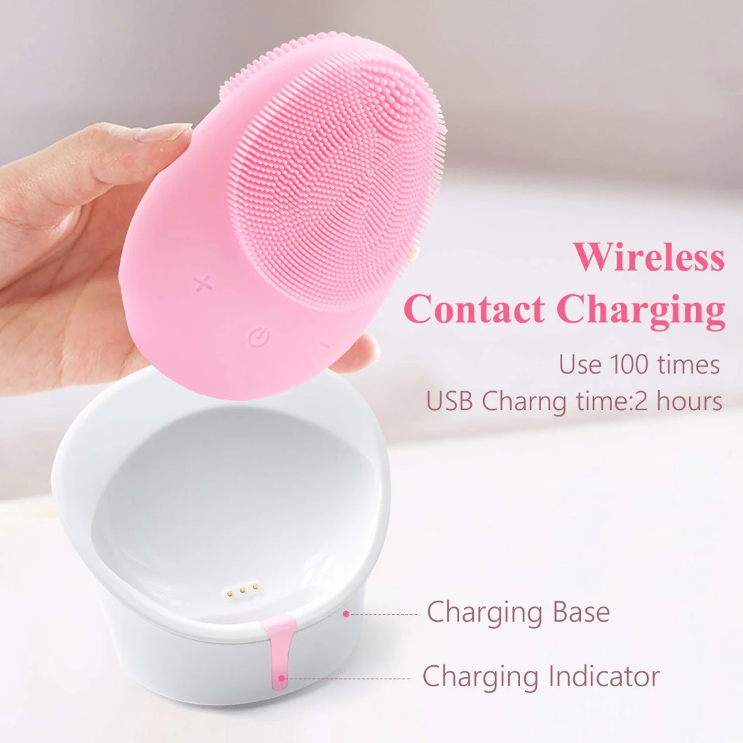 Ipx7 Waterproof FDA Beauty Machine Silicone Face Cleaning Wireless Face Scrub Facial Cleansing Brush