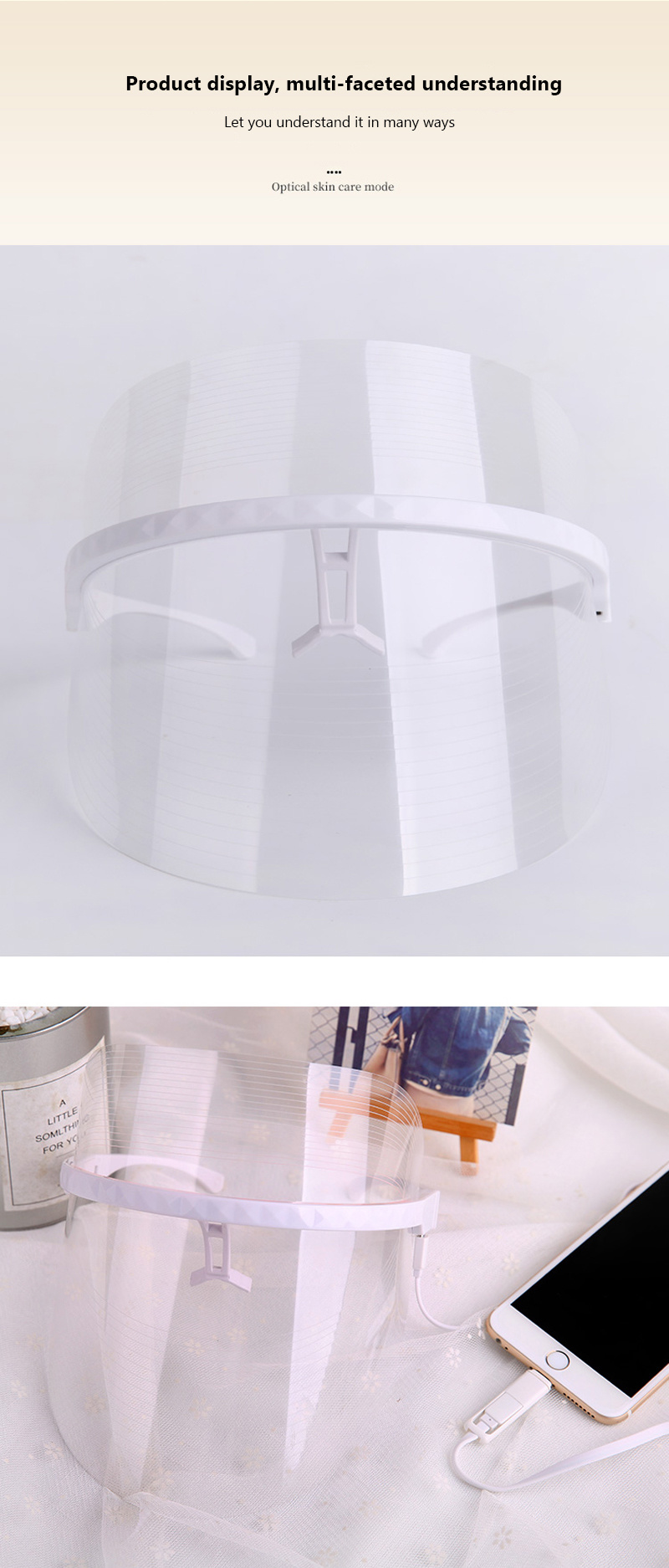 OEM/ODM Clear Beauty USB Rechargeable Beauty Facial Mask for Whiten Skin