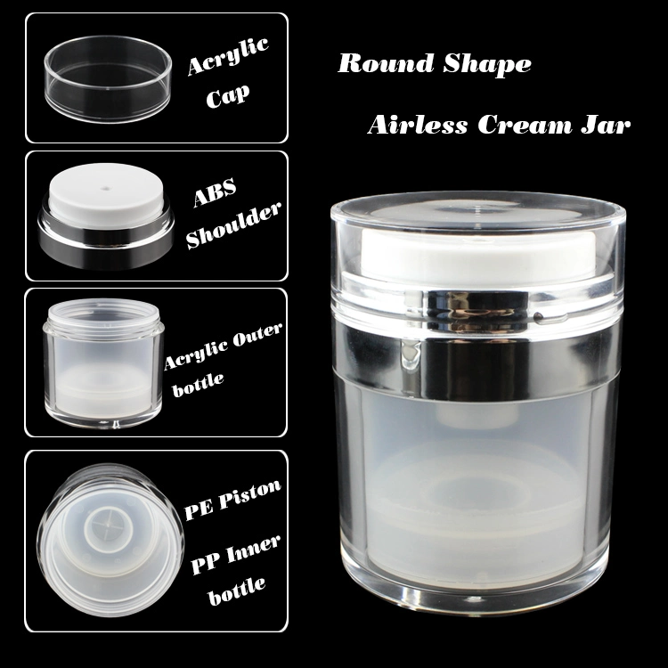 Makeup Foundation Plastic Skincare Container 15g 30g 50g Cosmetic Packaging Face Mask Acrylic Cream Airless Dispenser Pump Jar with Bamboo Cap