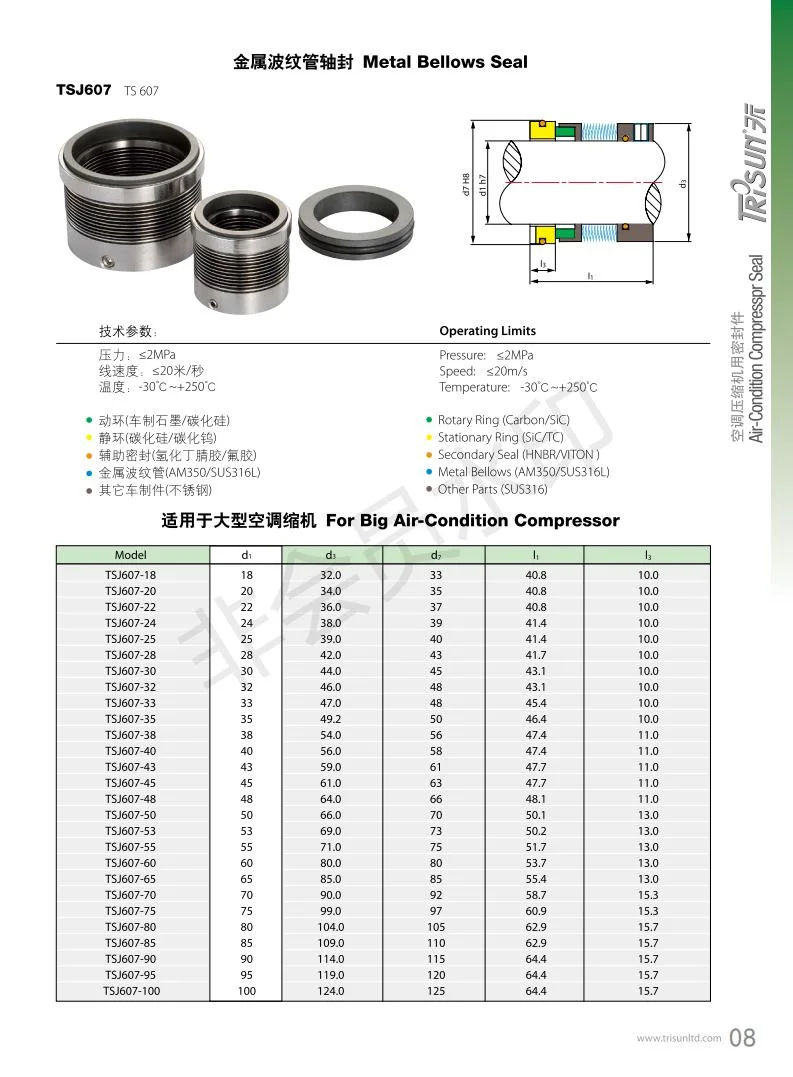 Jc607 Metal Bellows Seal with G9 Seat for Big Air-Condition Compressor, Motorcycle Parts, Pump Cnp, Pump Diffuser, Rubber Product