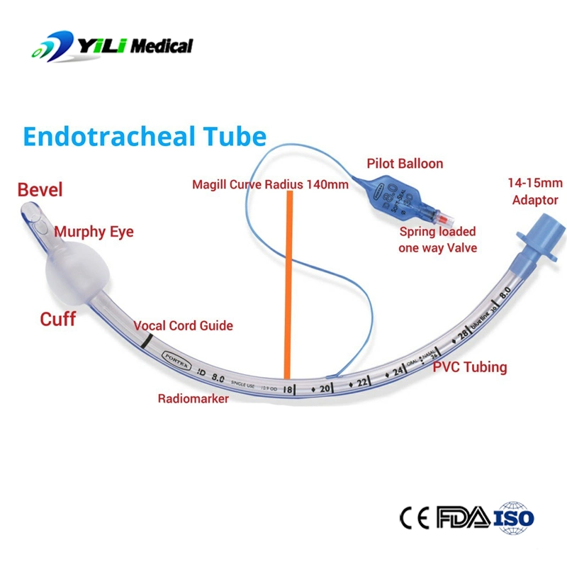 Oral or Nasal Preformed PVC Endotracheal Intubation Cuffed Ett Tube Endotracheal Tube for Artificial Airway