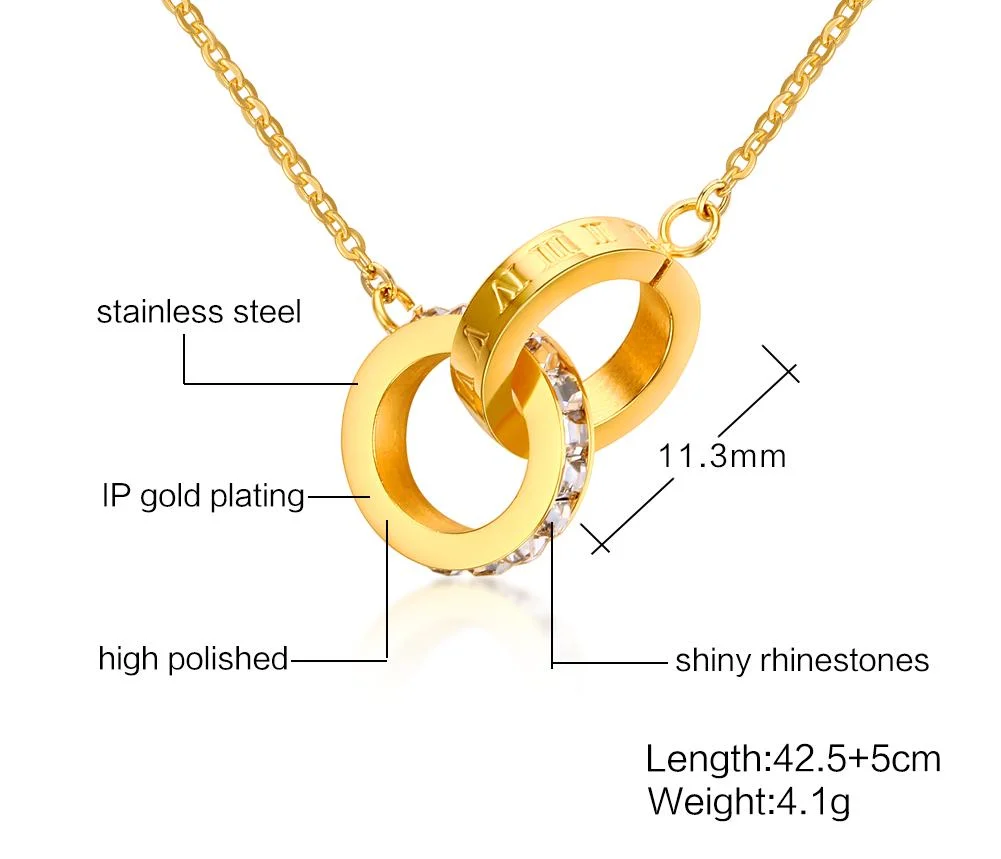 Steel Meaning Eternal Love Changeable Interlocked Two Circle Ring Rome Necklace