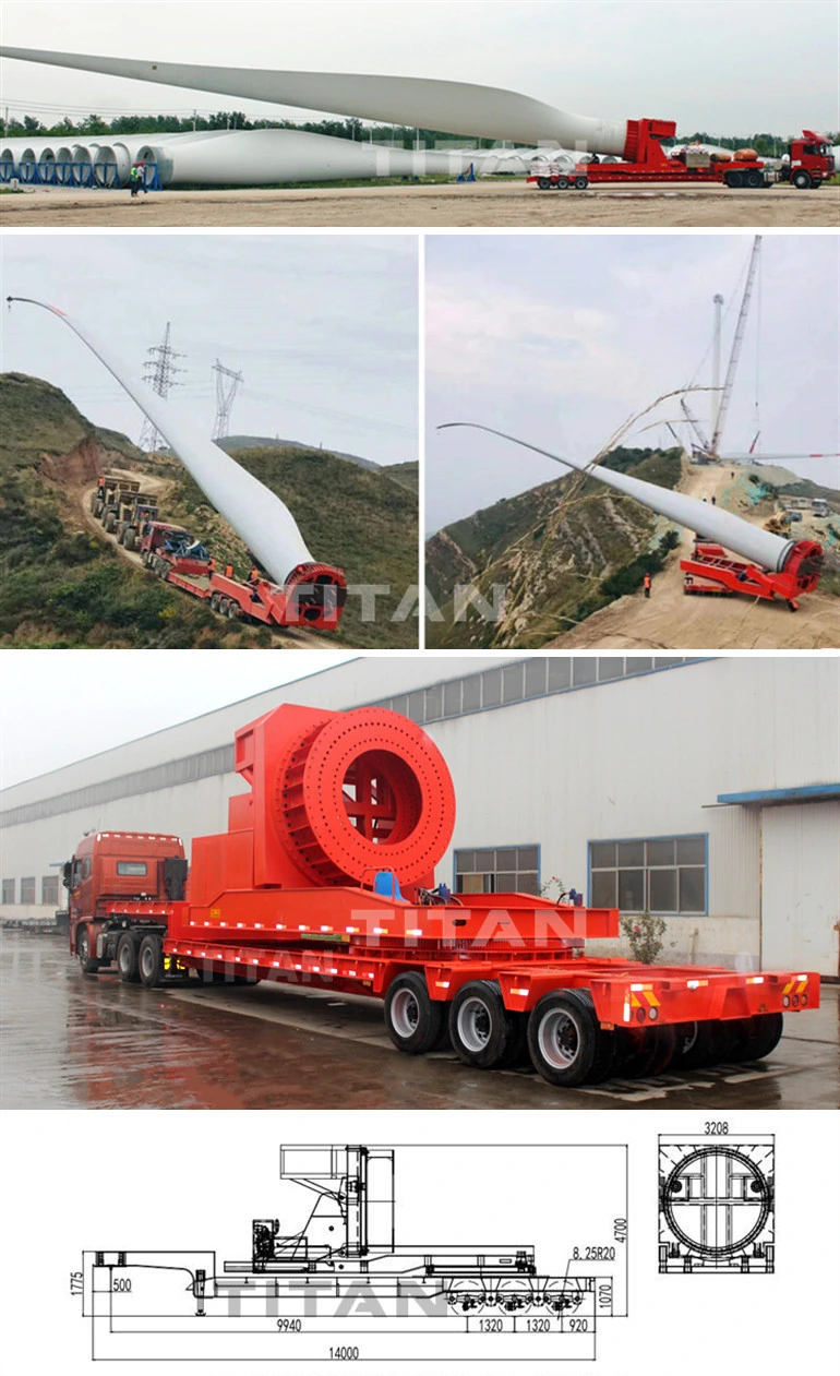 Different Types of Wind Turbine Blade Transport Extendable Trailer and Windmill Rotor Blade Adapter Trailer for Sale