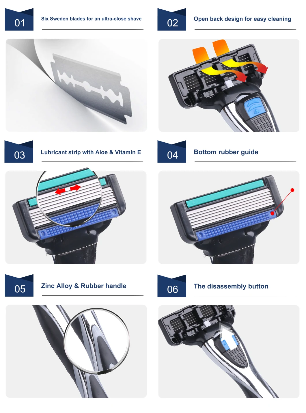 Six Blade System Razor, Metal Handle, Razor Blade, blade Razor, SL-8105