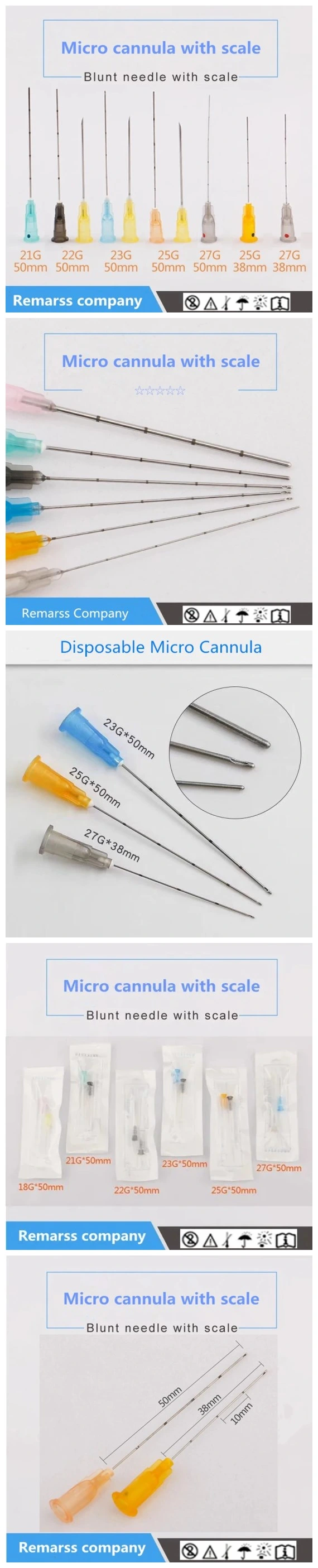 Flexible Hylaunric Acid 22g 70mm Gauge Microcanula Blunt Tip Needle