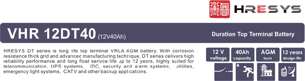 VRLA 12V 40ah Long Duration Top Terminal AGM Battery for UPS Backup