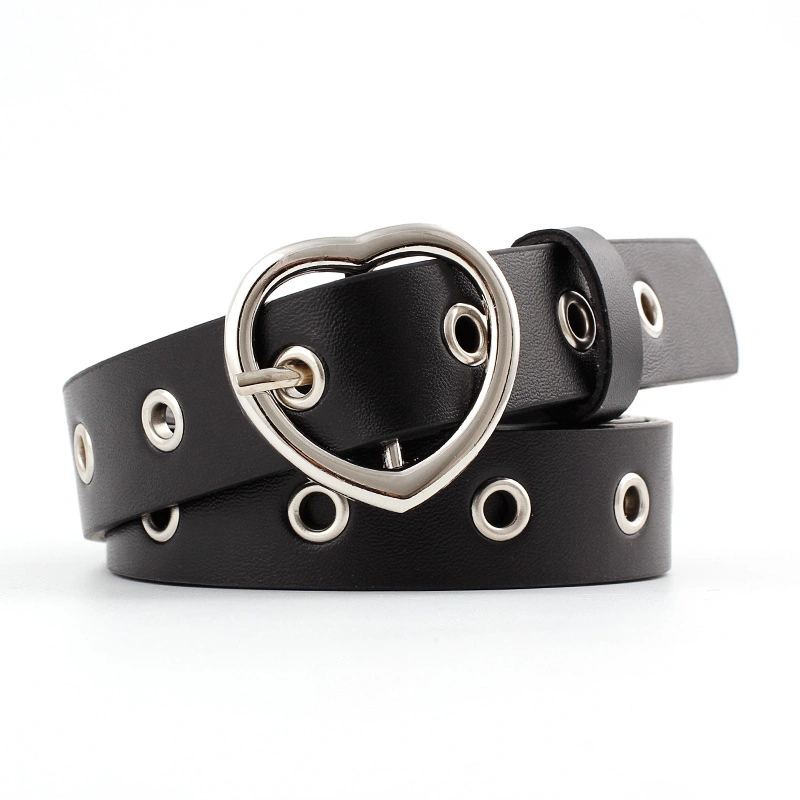 Women Fashion Leather Belt Prong Belt Single Buckle Hole Grommet Belt
