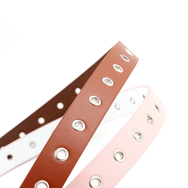 Women Fashion Leather Belt Prong Belt Single Buckle Hole Grommet Belt