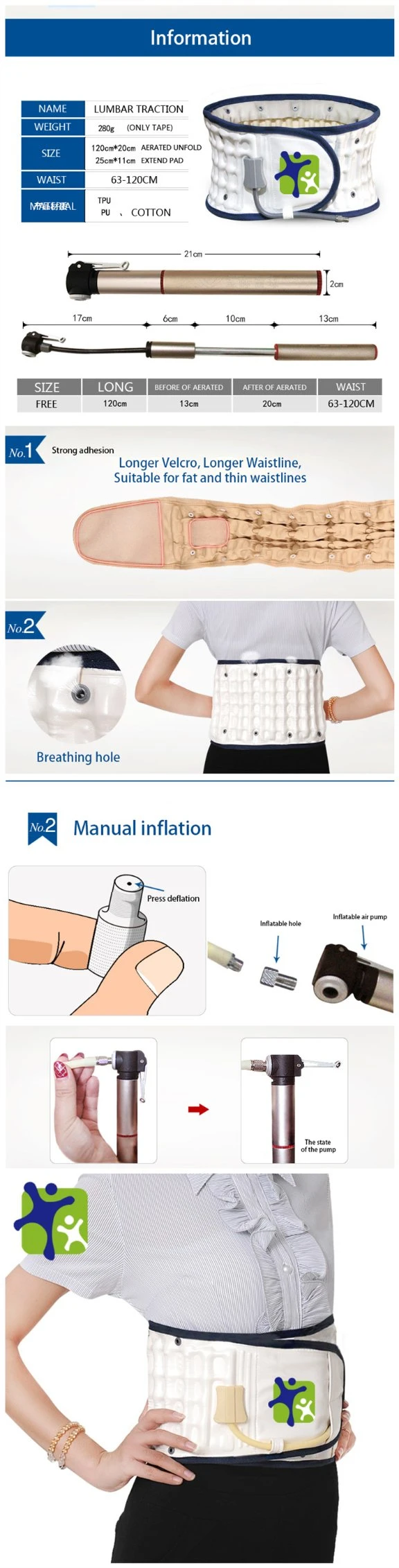 Medical Physiotherapy Orthopedic Air Inflated Waist Support Belt Lumbar Traction Device