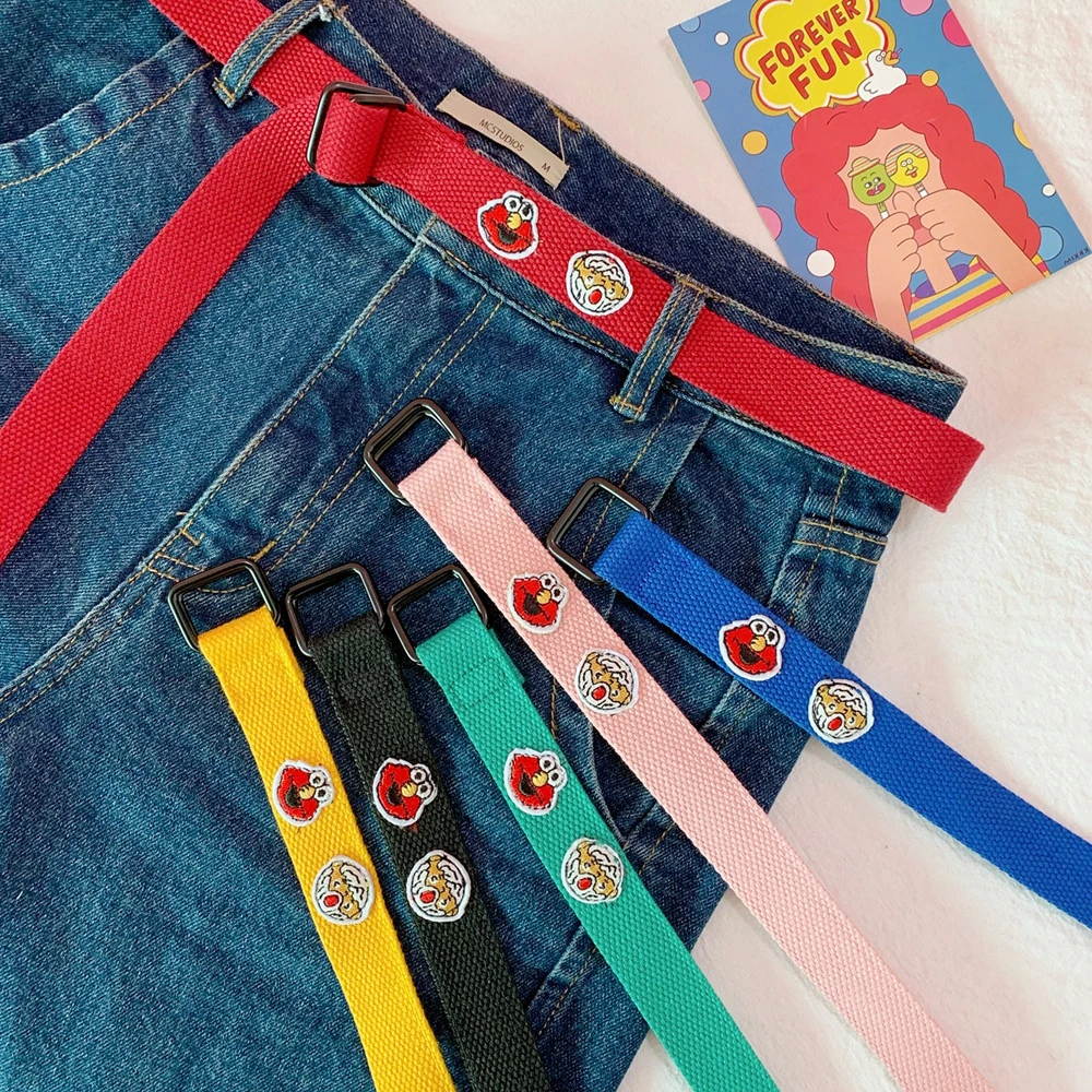Cartoon Belt Women's Simple Canvas Belt Jeans Without Holes Free Adjustment