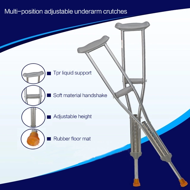 Crutch Manufacturer Multi-Position Adjustable Stainless Steel Walking Stick Elbow Crutch Underarm Crutch