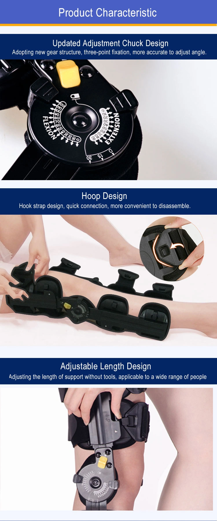 Leading Design Hinged Knee Brace Support After The Surgery Orthopedic
