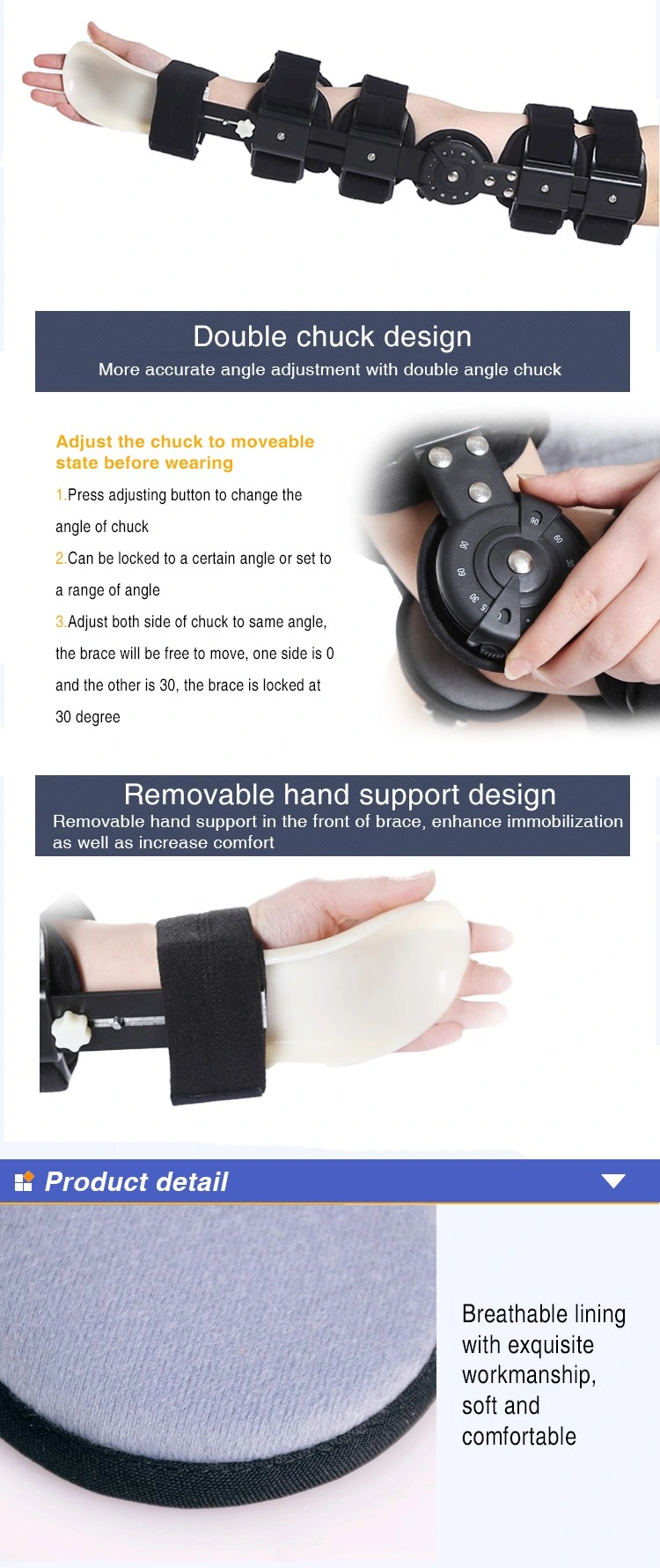 Orthopedic Elbow Splint Elbow Brace Support with Adjustable ROM Hinge