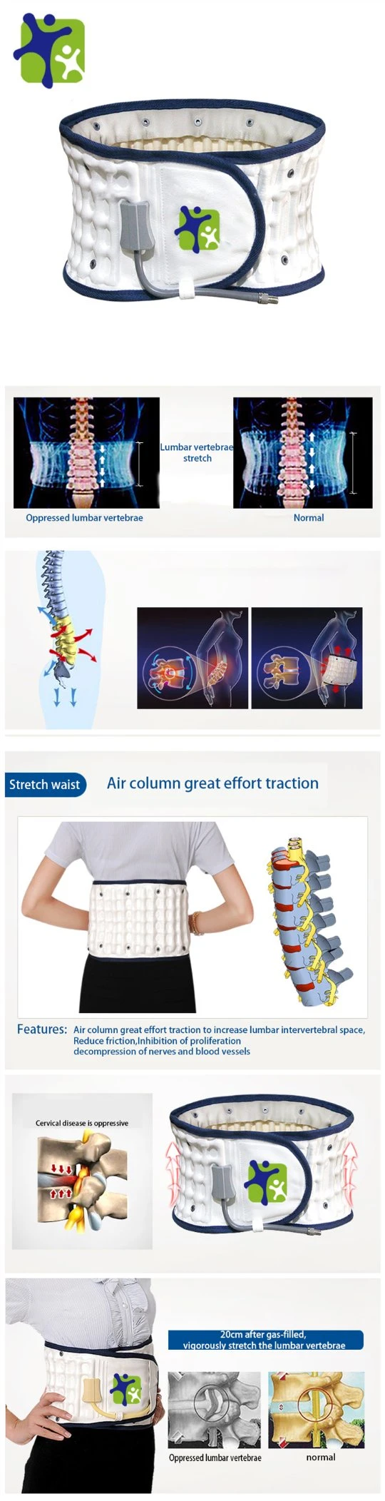 Medical Physiotherapy Orthopedic Air Inflated Waist Support Belt Lumbar Traction Device