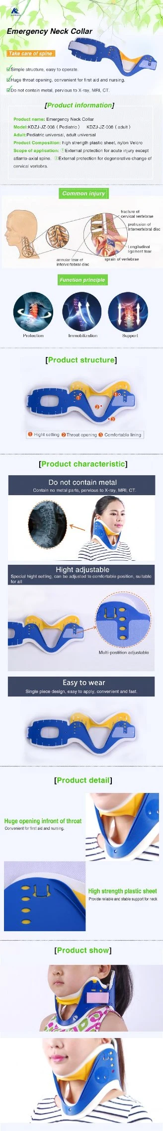 Emergency Cervical Collar Neck Brace for Adult and Pediatric