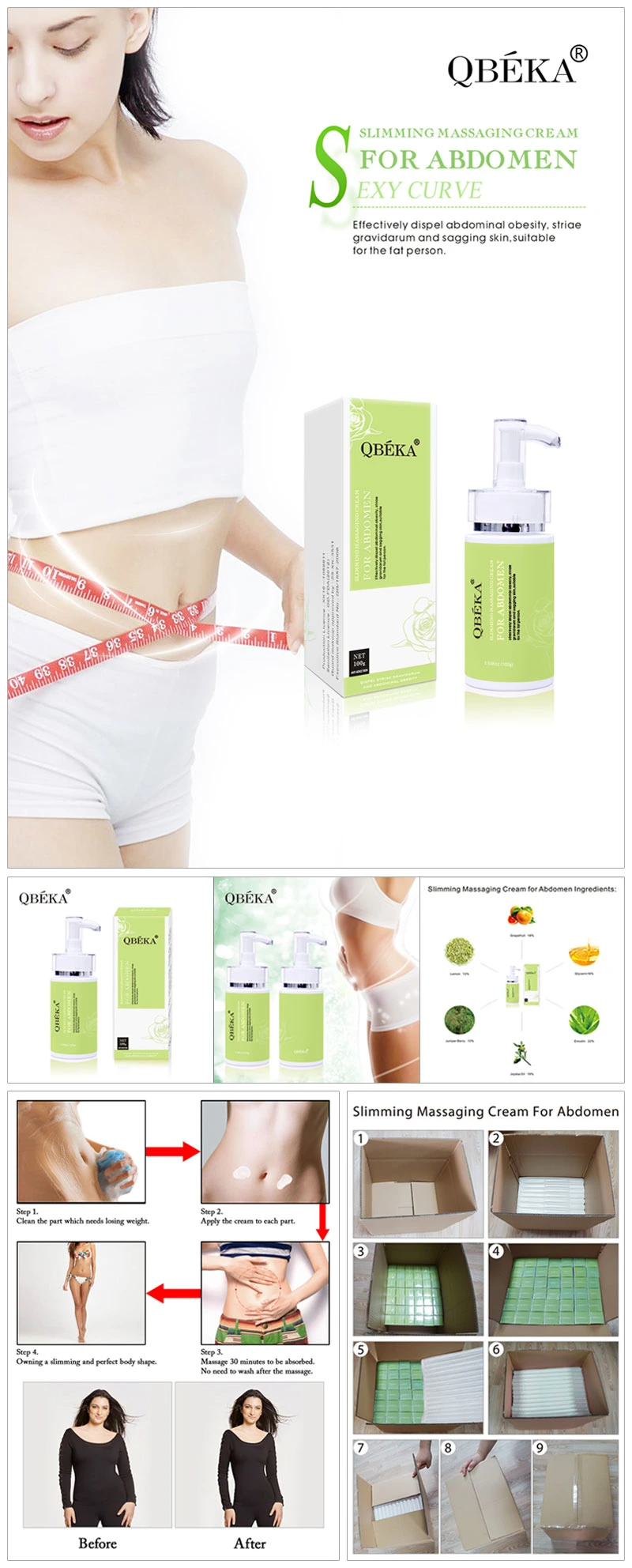QBEKA Slimming Massaging Cream for Abdomen Weight Loss Ice Hot Cool Slimming Cream