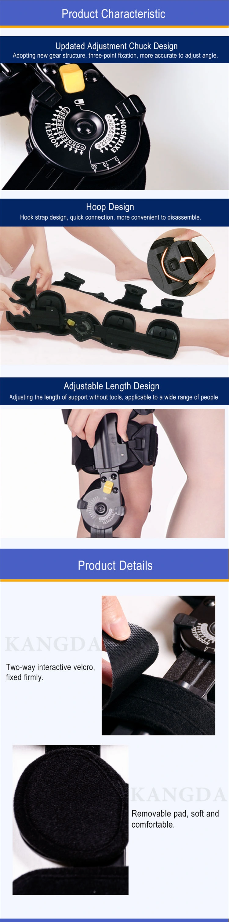 Hinged Knee Brace Support Stabilizer Orthosis Splint Immobilizer Guard Protector ROM Adjustable Medical Brace