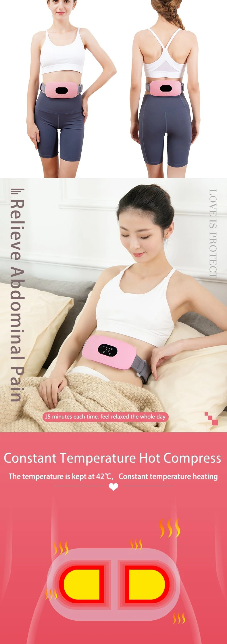 China Supplier Infrared Heating Vibrating Belt Warm Moxibustion Abdominal Massager for Stomach Ach Relief