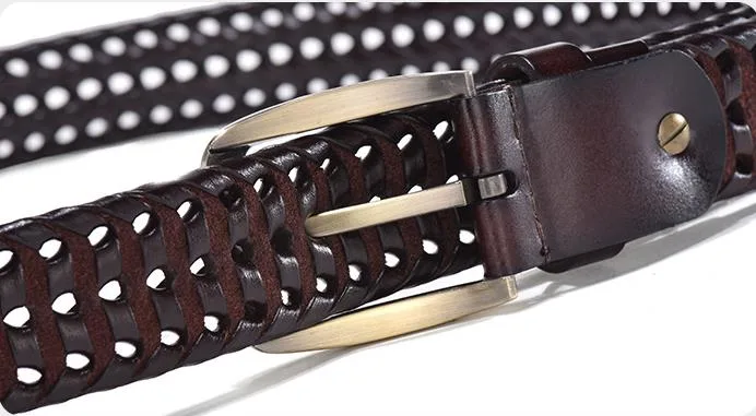 Fashion Hand-Woven Leather Belt Men's Retro Couple Belt Women's Breathable Belt