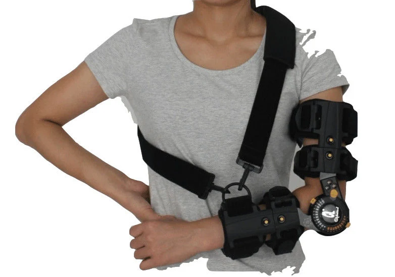 Physical Therapy Equipment Dualmove Telescopic Elbow Brace Low Profile One Size Orthopedic Elbow Brace, Hinged ROM Elbow Brace with Sling