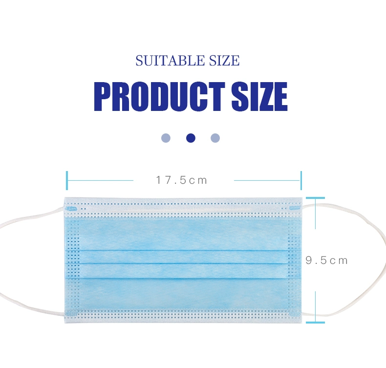 Disposable Type Iir Medical Surgical Face Mask Flat 3ply Face Mask for Clinic or Hospital