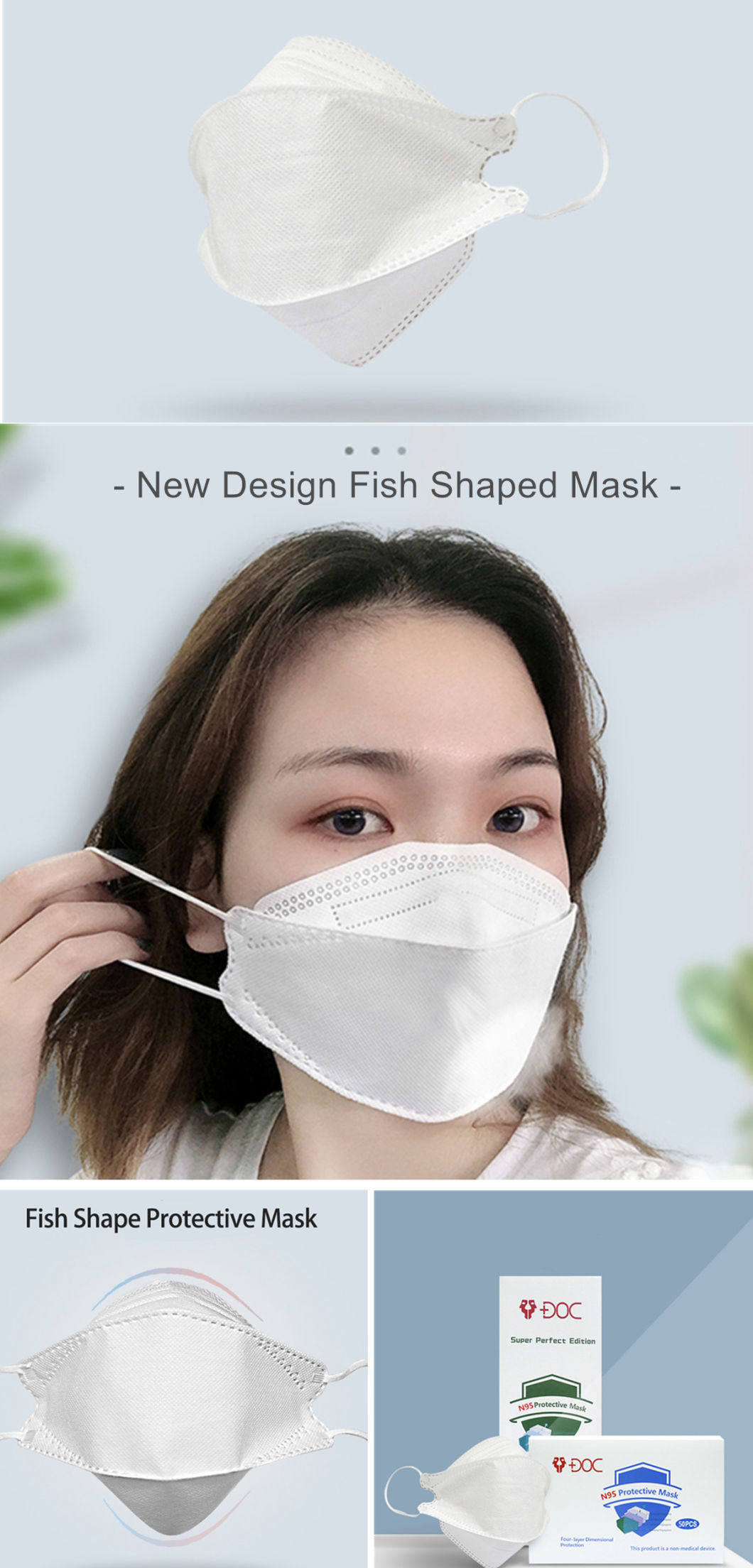 Factory Wholesale FFP3 Face Mask Made in China Fish Mouth Type Disposable Mask with Ce Certified