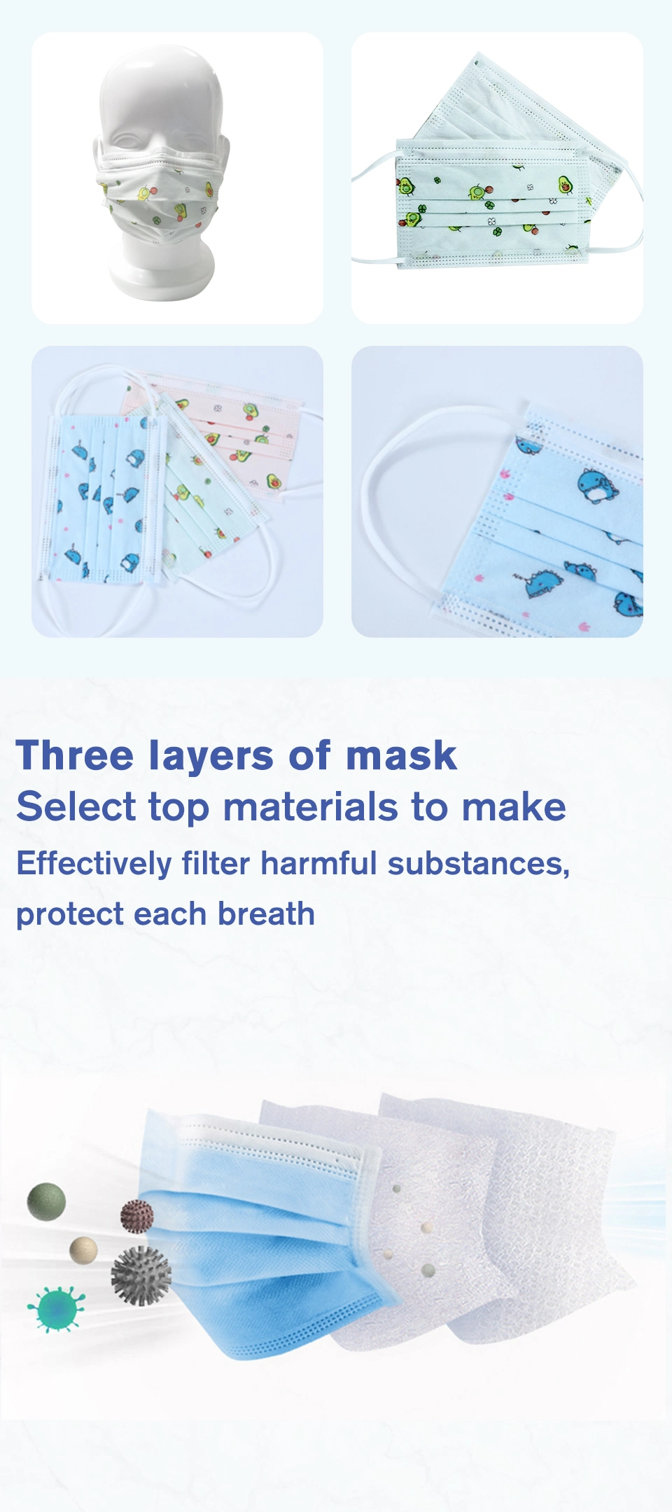 White List Factory3 Ply Mixed Color Mask Type Iir Surgical Mask for Kids Disposable Face Mask ISO 9001 ISO 13485