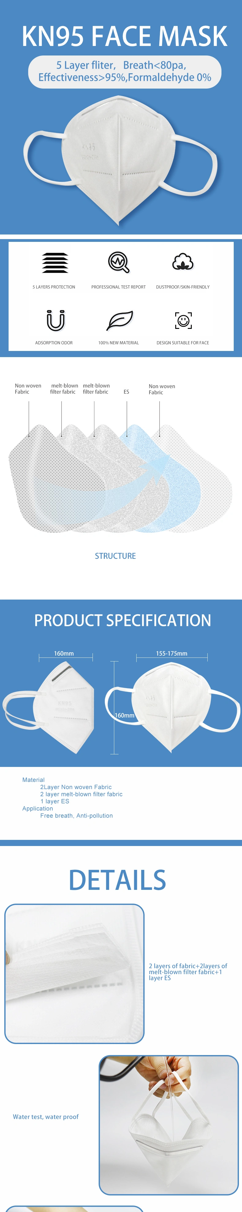 Hot Sale Non-Woven Disposable KN95 Mask Filter Face Mask Earloop KN95 Kn 95 Mask
