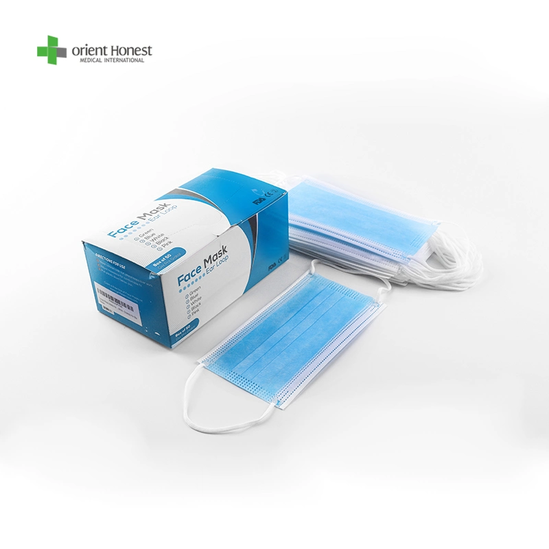 Nonwoven Face Mask 3ply with Earloop Disposable Surgical Mask Hospital Masks with ISO 13485 Approved