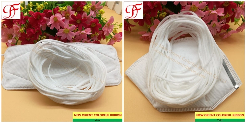 Customized 3mm 5mm White Flat Round Elastic Face Mask Earloop Rope for KN95/N95/Respirator/Face Mask/FFP2 Mask/3 Layers Disposable Mask/Surgical Mask/Medical