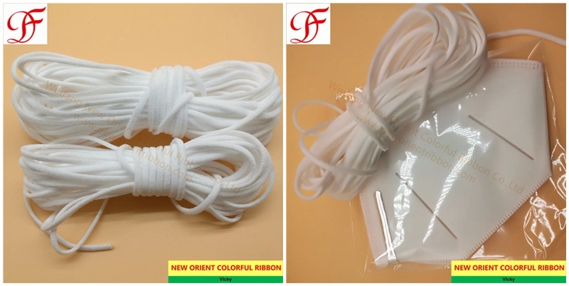 Factory 3mm White Flat Earloop Elastic Mask Rope for KN95/N95/Respirator/Face Mask/FFP2 Mask/3 Layers Disposable Mask/Medical Mask/Surgical Mask