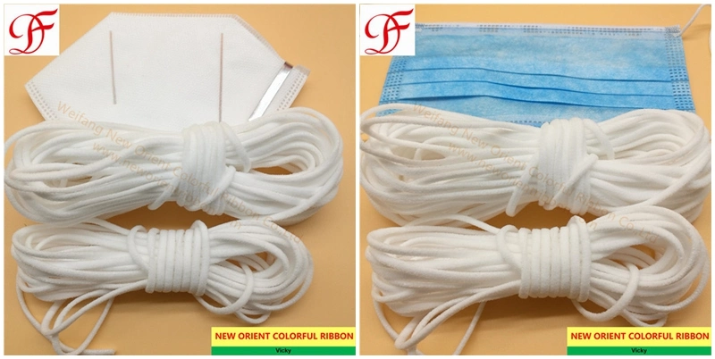 Manufacture OEM 3mm 5mm Flat Round White Elastic Face Mask Earloop Rope KN95/N95/Respirator/Face Mask/FFP2 Mask/3 Layers Disposable Mask/Surgical Mask