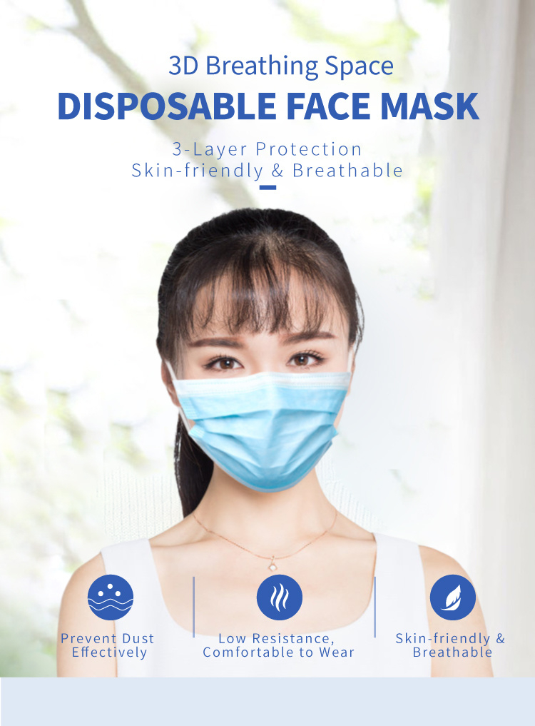 China Mask Manufacturer Anti Dust Meltblown Cloth Disposable 3ply Anti-Fog Face Mask Supplier