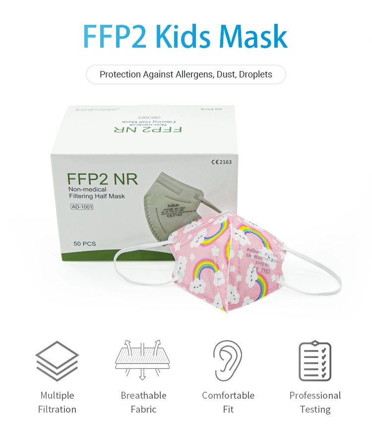 CE 2163 En149 Cheap Flat Folding 5 Ply Earloop Mascarillas FFP2 Facemask for Child