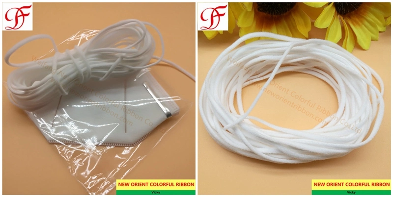 Factory 3mm 5mm Flat Round Type White Surgical Mask Elastic Rope Earloop for Kn95/N95/Respirator/Face Mask/Ffp2 Mask/Medical Mask/3 Layers Disposable Mask