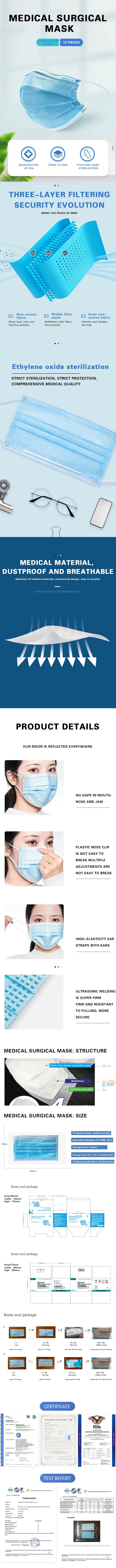 3 Ply Nonwoven Disposable and Surgical Face Mask Disposable Medical Face Mask