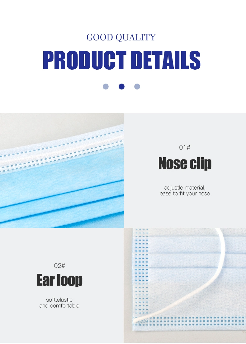 Manufacturer 3 Ply Ear Loop Face Mask Disposable Medical Face Mask Respirator