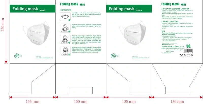 Folded KN95 FFP1 FFP2 Respirator Facemask N95 Respirator Ce Certificate
