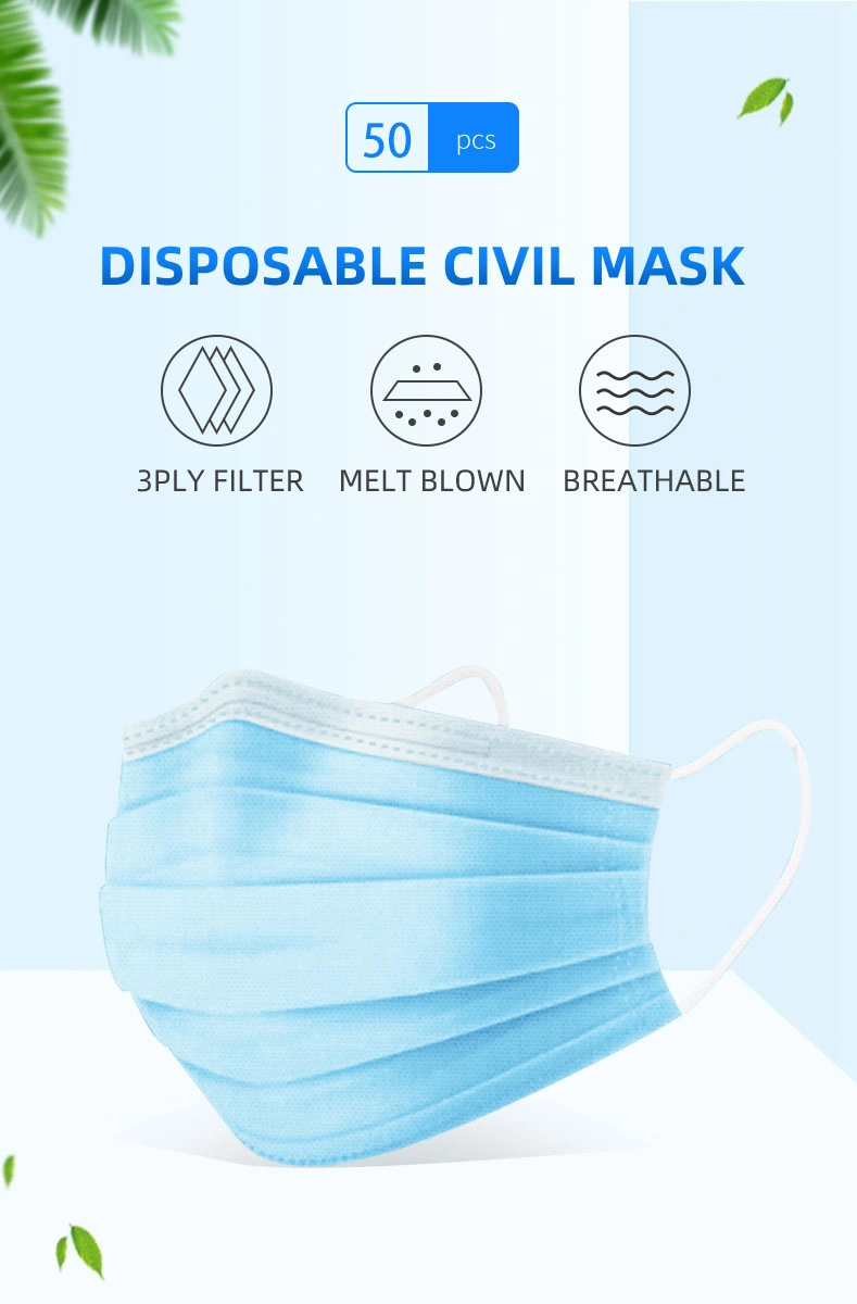 3 Ply Breathable and Comfort Healthy Face Masks Non Woven Disposable Mascarilla Wholesale Bulk