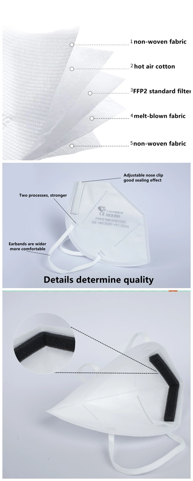 FFP2 Filtering Half Mask Manufacturer Laianzhi Tp201 White Boat Shape Face Masks