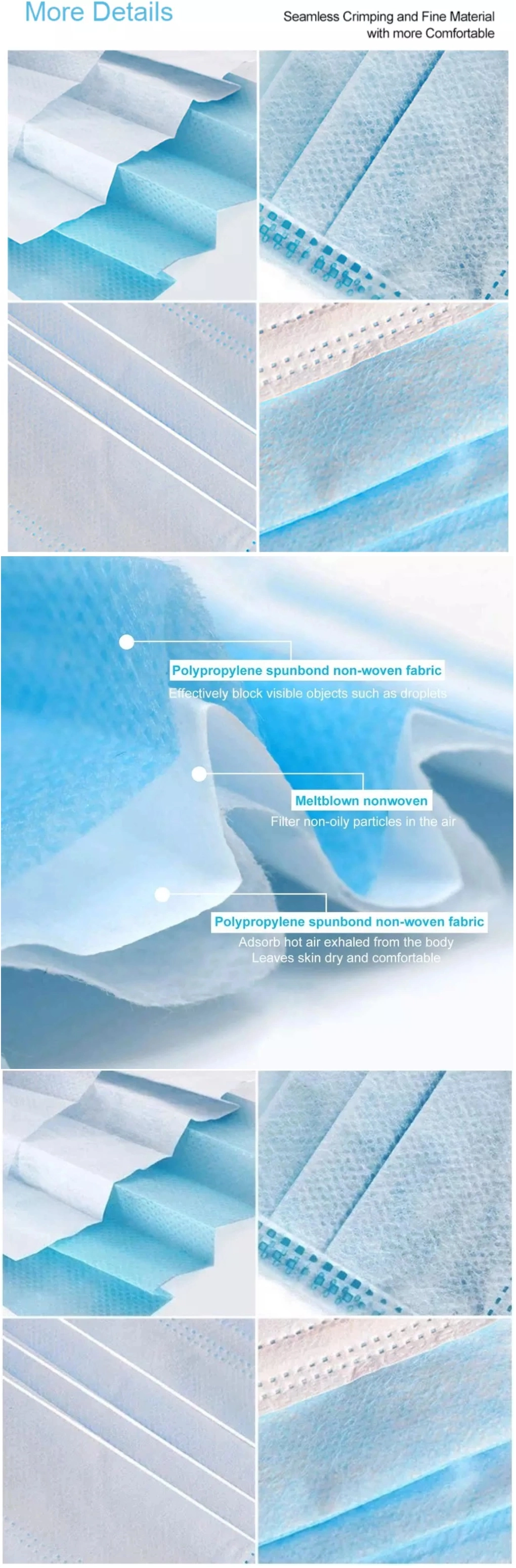 Adult Facemask Nonwoven Light Blue Disposable Dental Facemask 3ply Facemask with Earloop