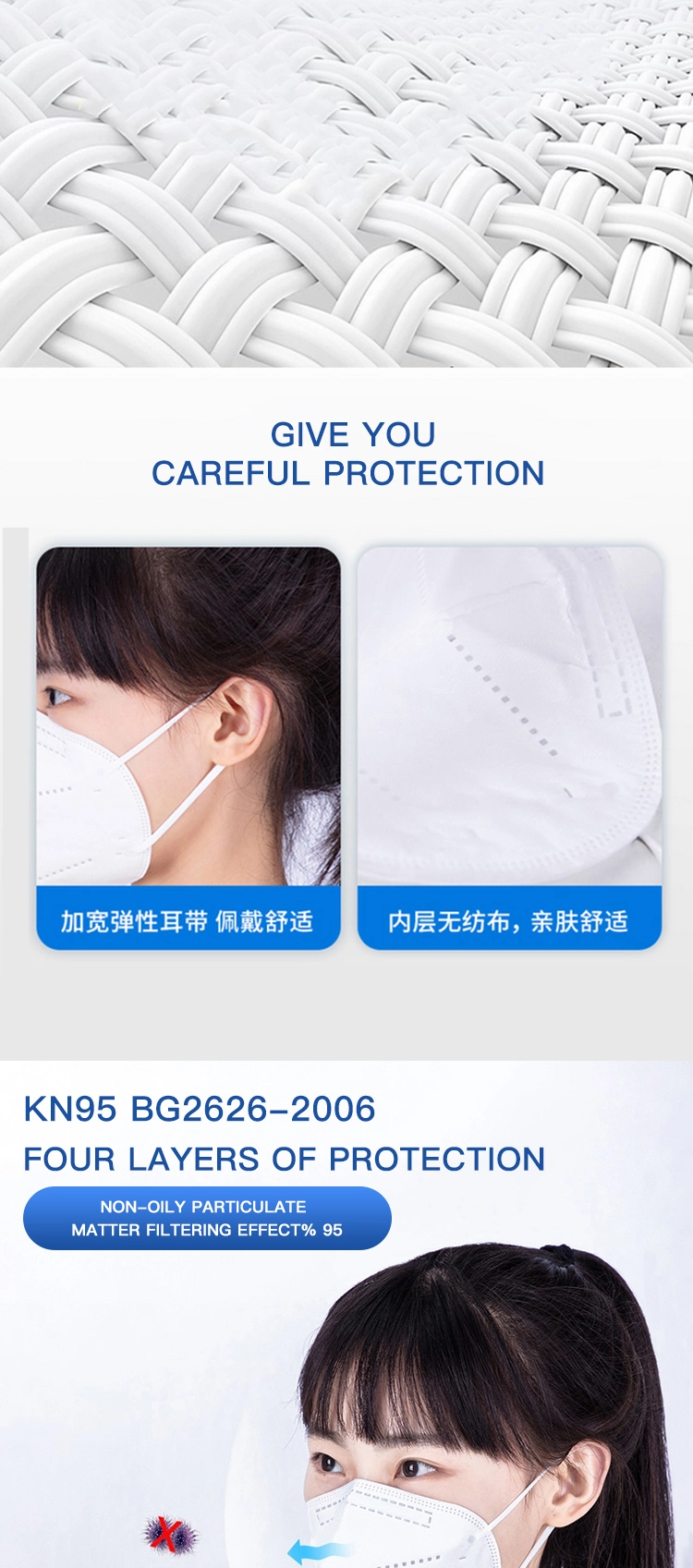 Health Protect Kf94 Korean Kids Daily Dust Face Mask for Kids Children Disposable Ear-Loop Mask