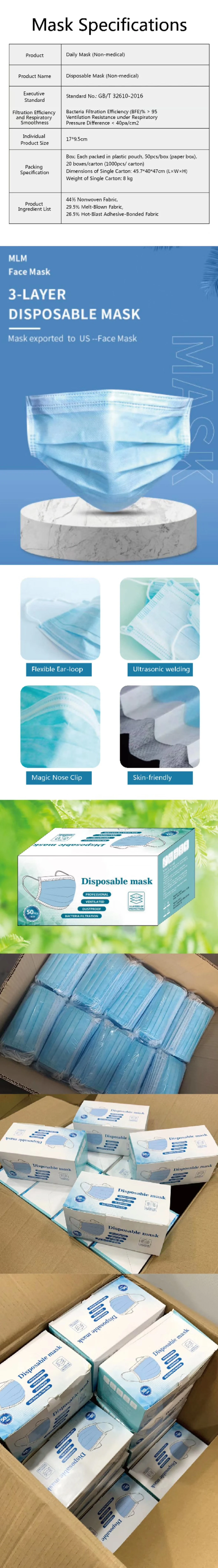 Wholesale Certified 3ply Non-Woven Disposable Protective Surgical Medical Face Mask with Earloopin Stockface Mask Disposab