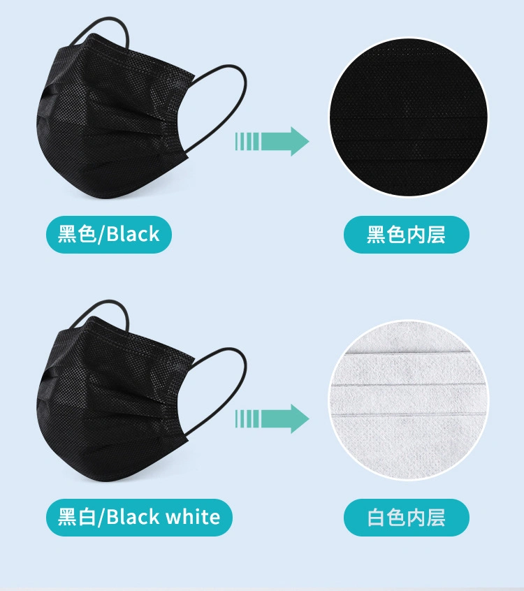 Factory Sell Colorful Face Mask Black 3 Ply Non Woven Disposable Civil Face Mask Skin Care and Waterproof, Dust Proof