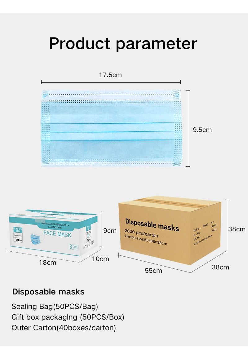 Hospital 3ply Health Disposable Face Mask Doctor Face Mask Surgical Mask with Earloop