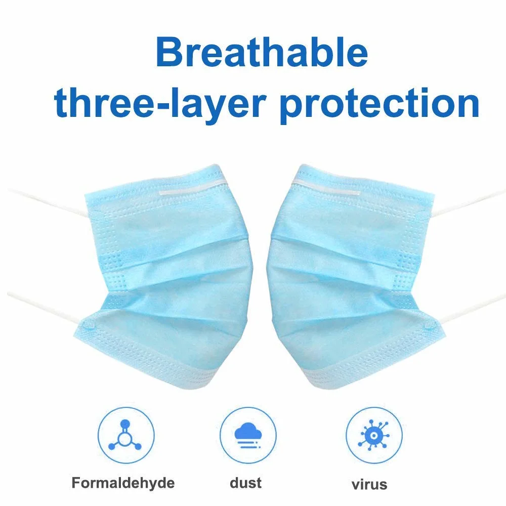 Disposable 3 Layers Protective Mask Waterproof Face Mask Nonwoven Dust Face Mask Respirator Face Mask Face Shield Mask Protection Face Mask Earloop Face Mask