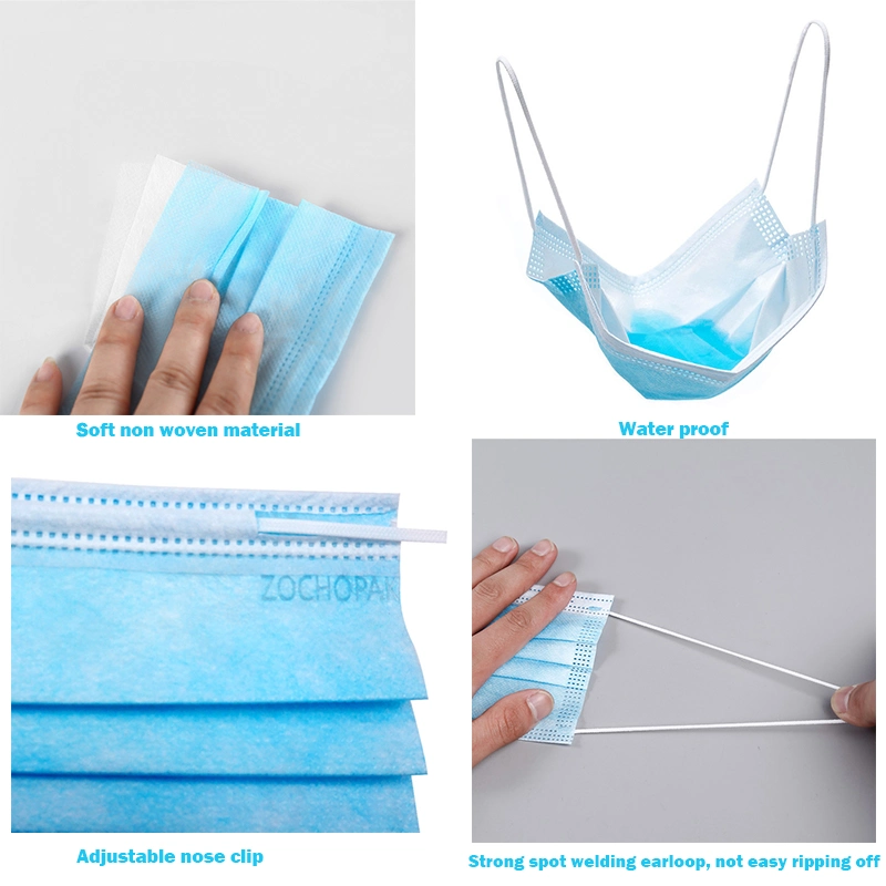 3 Ply Non-Woven Non-Sterile Disposable Medical Face Masks Surgical Face Masks Type Iir Mask