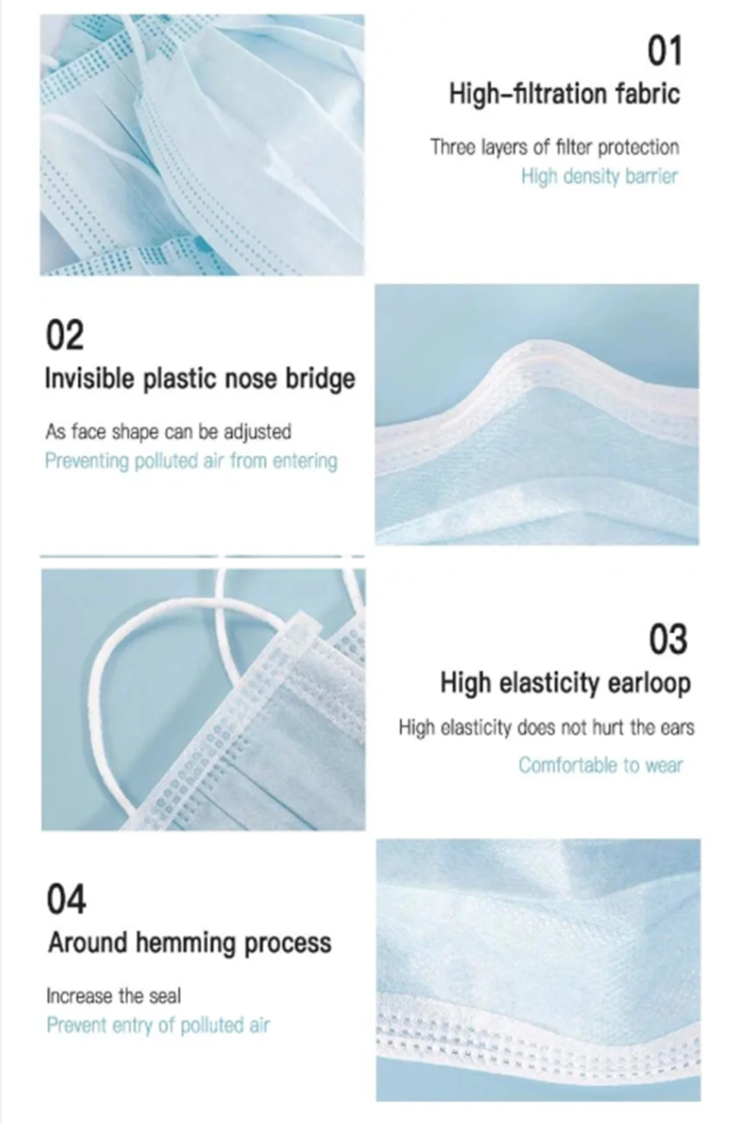 Ffp2 Face Mask Three Layers Sterility Mask Manufacturer Disposable Box Dust Filter Face Masks with Earloop